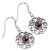  Garnet Round Celtic Knot Silver Earrings - e408 